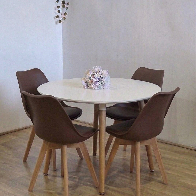 Comedor Mesa Aura Blanca 100cms + 4 Sillas Tulip 11