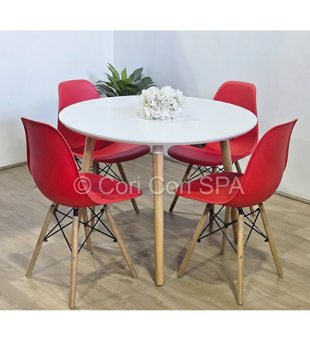 Comedor Mesa Aura Blanca 100cms  + 4 Sillas Eames