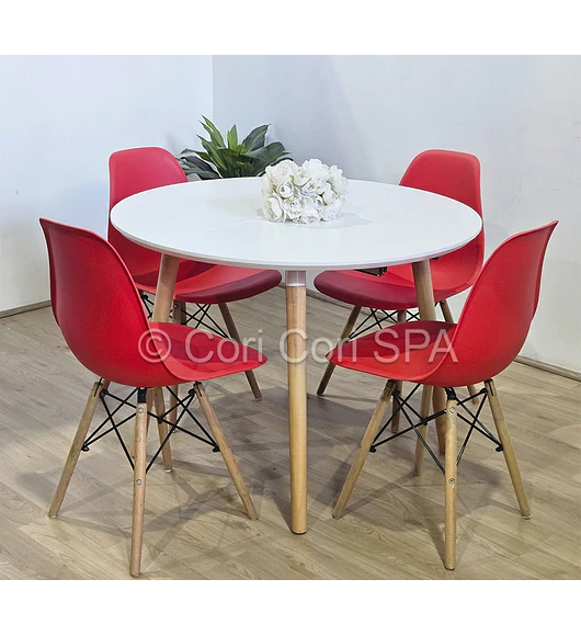 Comedor Mesa Aura Blanca 100cms  + 4 Sillas Eames