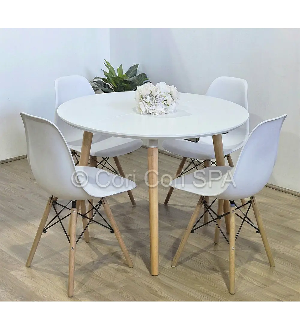 Comedor Mesa Aura Blanca 100cms  + 4 Sillas Eames