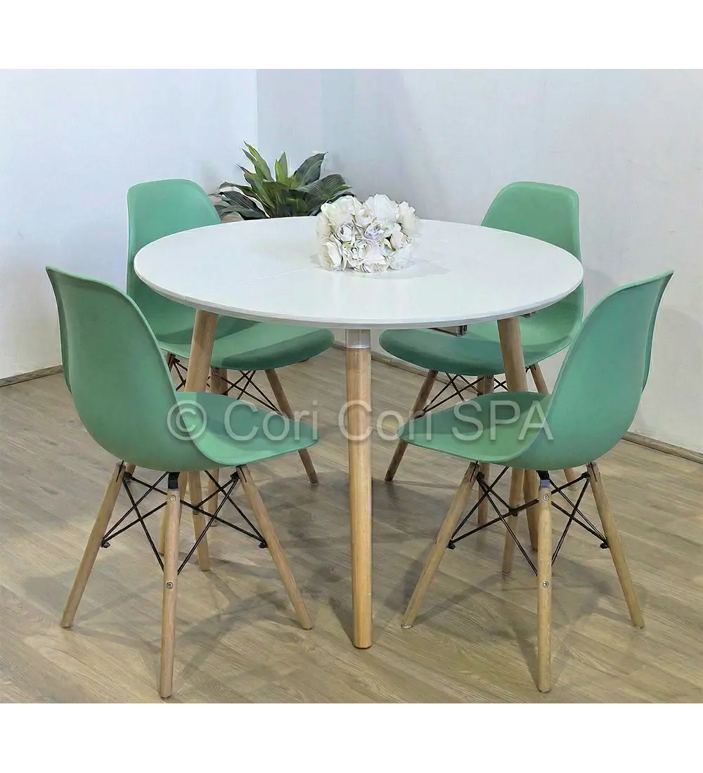 Comedor Mesa Aura Blanca 100cms  + 4 Sillas Eames