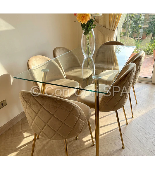 Comedor Rubi Gold 160x80cms  + 6 Sillas Bread Gold Velvet