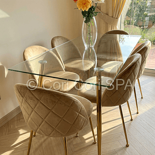 Comedor Rubi Gold 160x80cms  + 6 Sillas Bread Gold Velvet