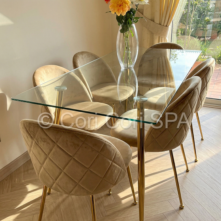 Comedor Rubi Gold 160x80cms  + 6 Sillas Bread Gold Velvet 1