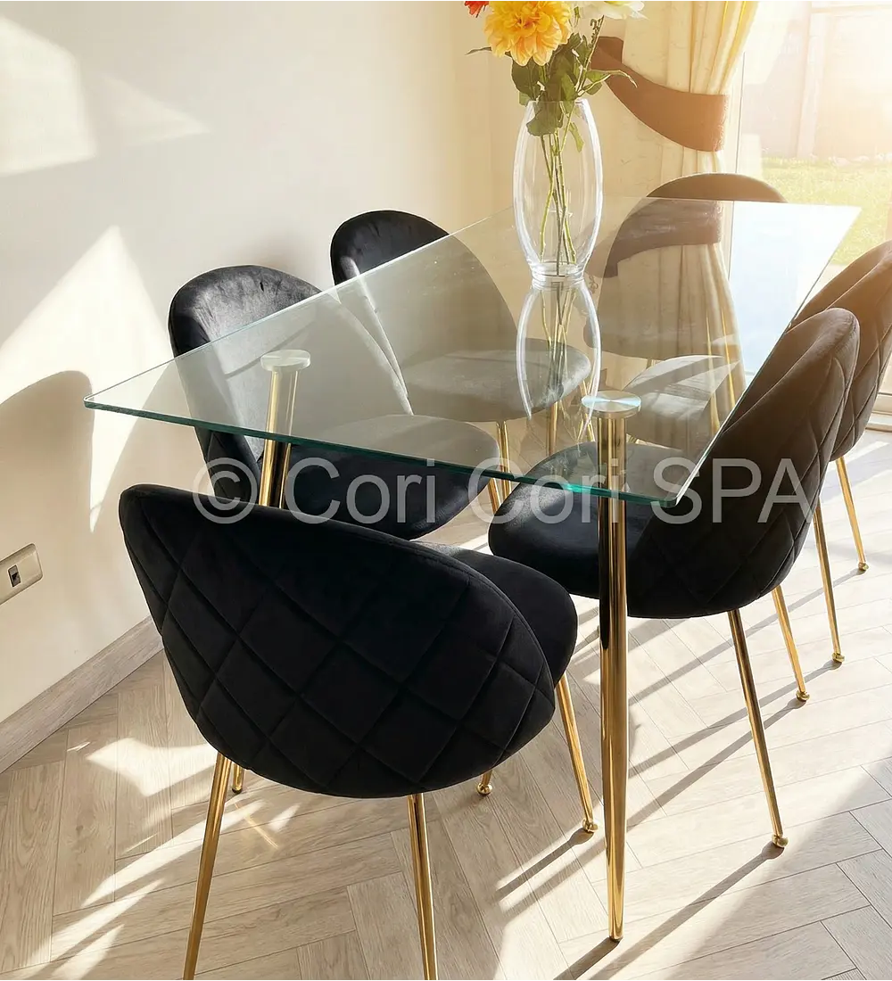 Comedor Rubi Gold 160x80cms  + 6 Sillas Bread Gold Velvet