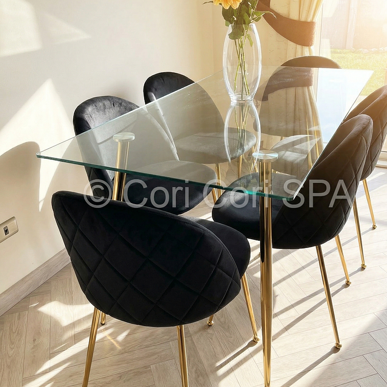Comedor Rubi Gold 160x80cms  + 6 Sillas Bread Gold Velvet 3