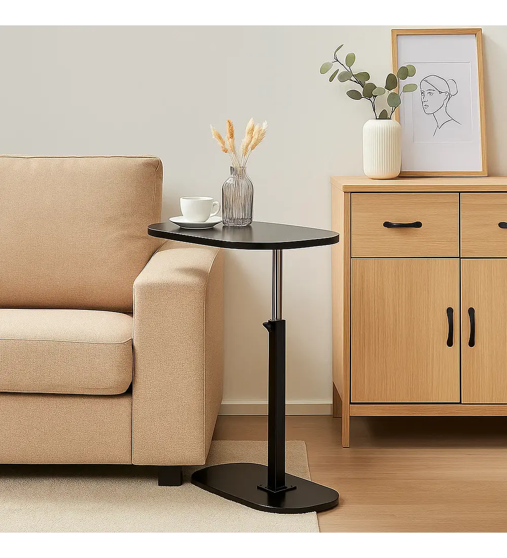 Mesa de Noche Ajustable en C para Cama y Sofá - Negro