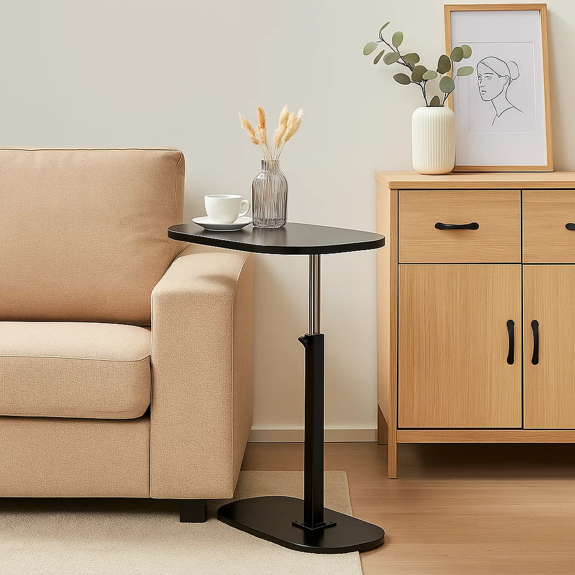 Mesa de Noche Ajustable en C para Cama y Sofá - Negro 4