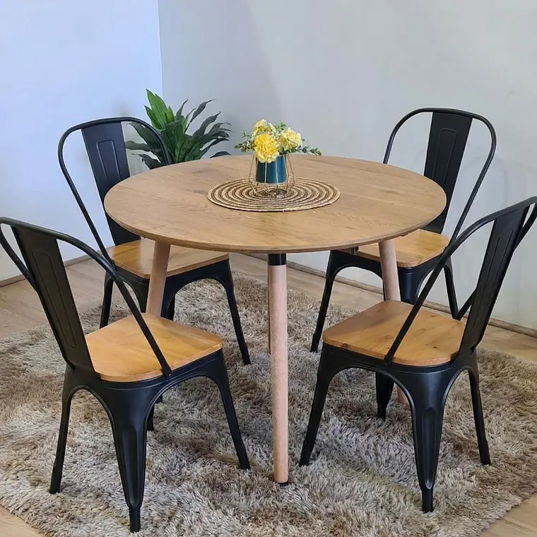 Comedor Mesa Aura Wood 100 cm + Sillas Tolix con Asiento de Madera 1