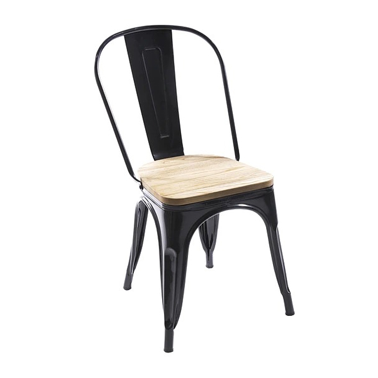 Comedor Mesa Aura Blanca 100 cm + Sillas Tolix con Asiento de Madera 4