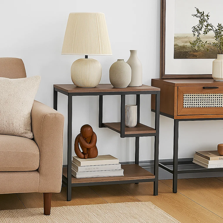 Mesa Auxiliar de 3 Niveles con Estantes Abiertos 2