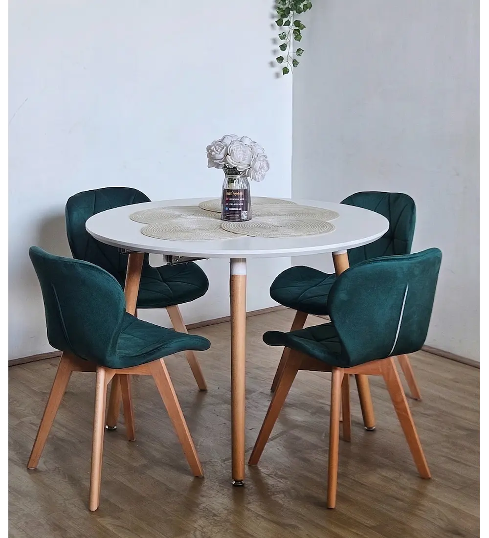 Comedor Mesa Aura Blanca 100cm + 4 Sillas Mariposa Velvet