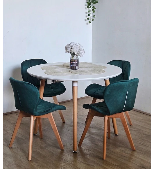 Comedor Mesa Aura Blanca 100cm + 4 Sillas Mariposa Velvet