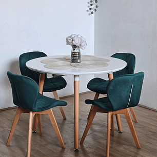 Comedor Mesa Aura Blanca 100cm + 4 Sillas Mariposa Velvet