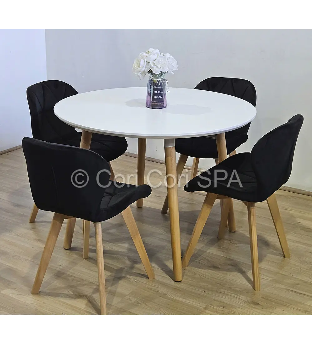 Comedor Mesa Aura Blanca 100cm + 4 Sillas Mariposa Velvet