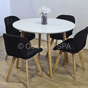 Comedor Mesa Aura Blanca 100cm + 4 Sillas Mariposa Velvet