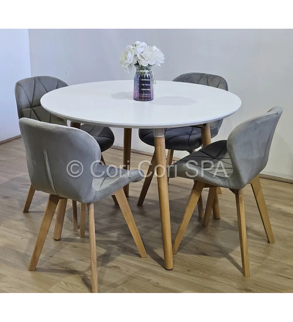 Comedor Mesa Aura Blanca 100cm + 4 Sillas Mariposa Velvet