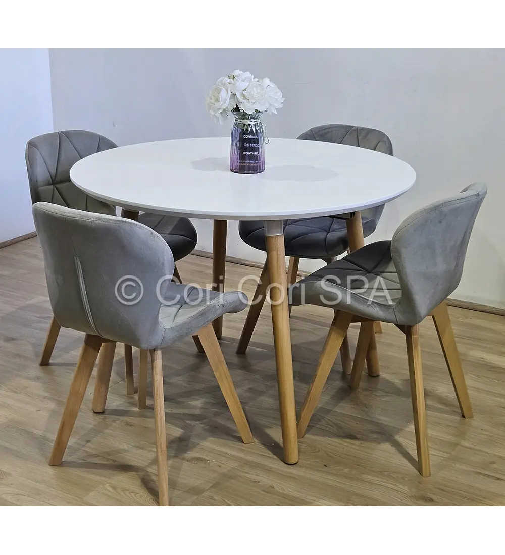 Comedor Mesa Aura Blanca 100cm + 4 Sillas Mariposa Velvet