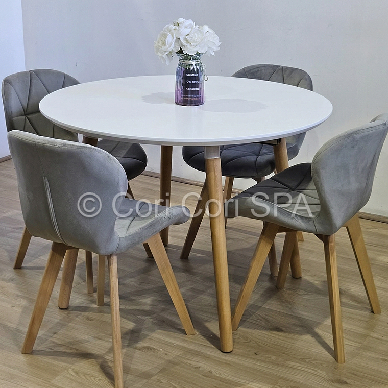 Comedor Mesa Aura Blanca 100cm + 4 Sillas Mariposa Velvet 4