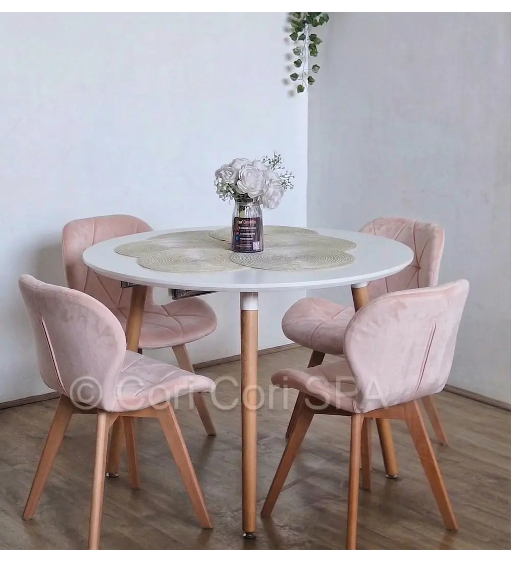 Comedor Mesa Aura Blanca 100cm + 4 Sillas Mariposa Velvet