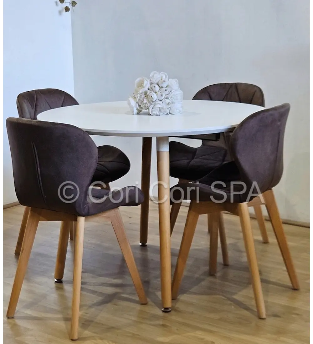 Comedor Mesa Aura Blanca 100cm + 4 Sillas Mariposa Velvet