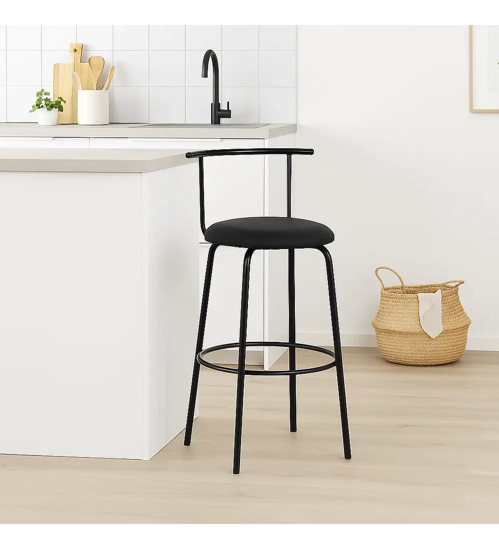 Taburete Alto Oslo Metal y Cuero Sintético - Negro