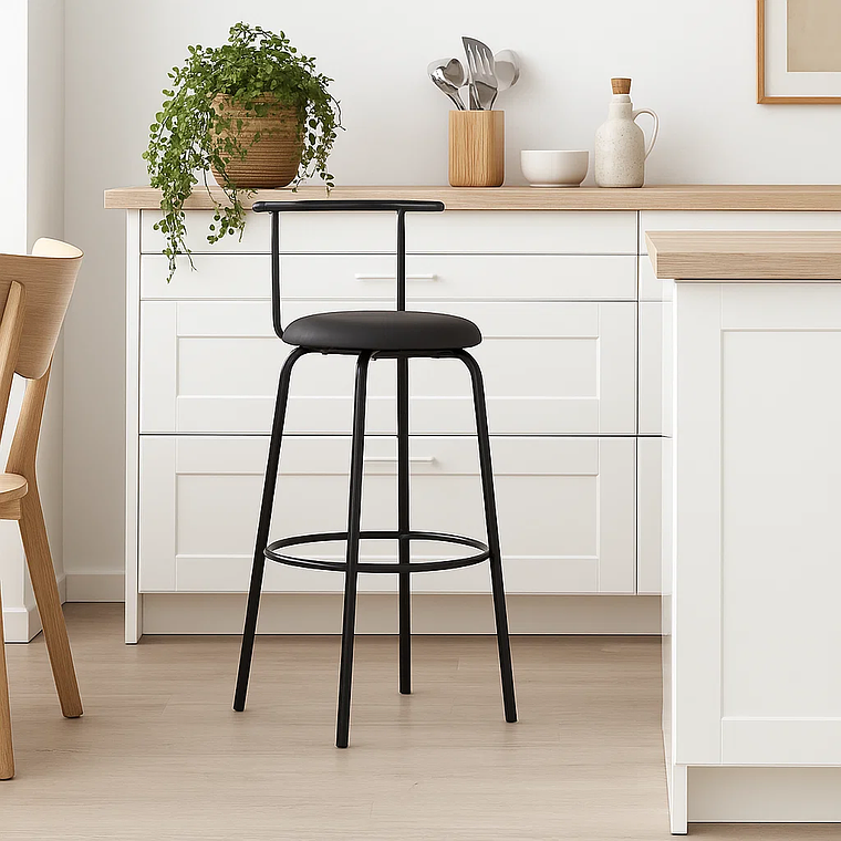 Taburete Alto Oslo Metal y Cuero Sintético - Negro 2