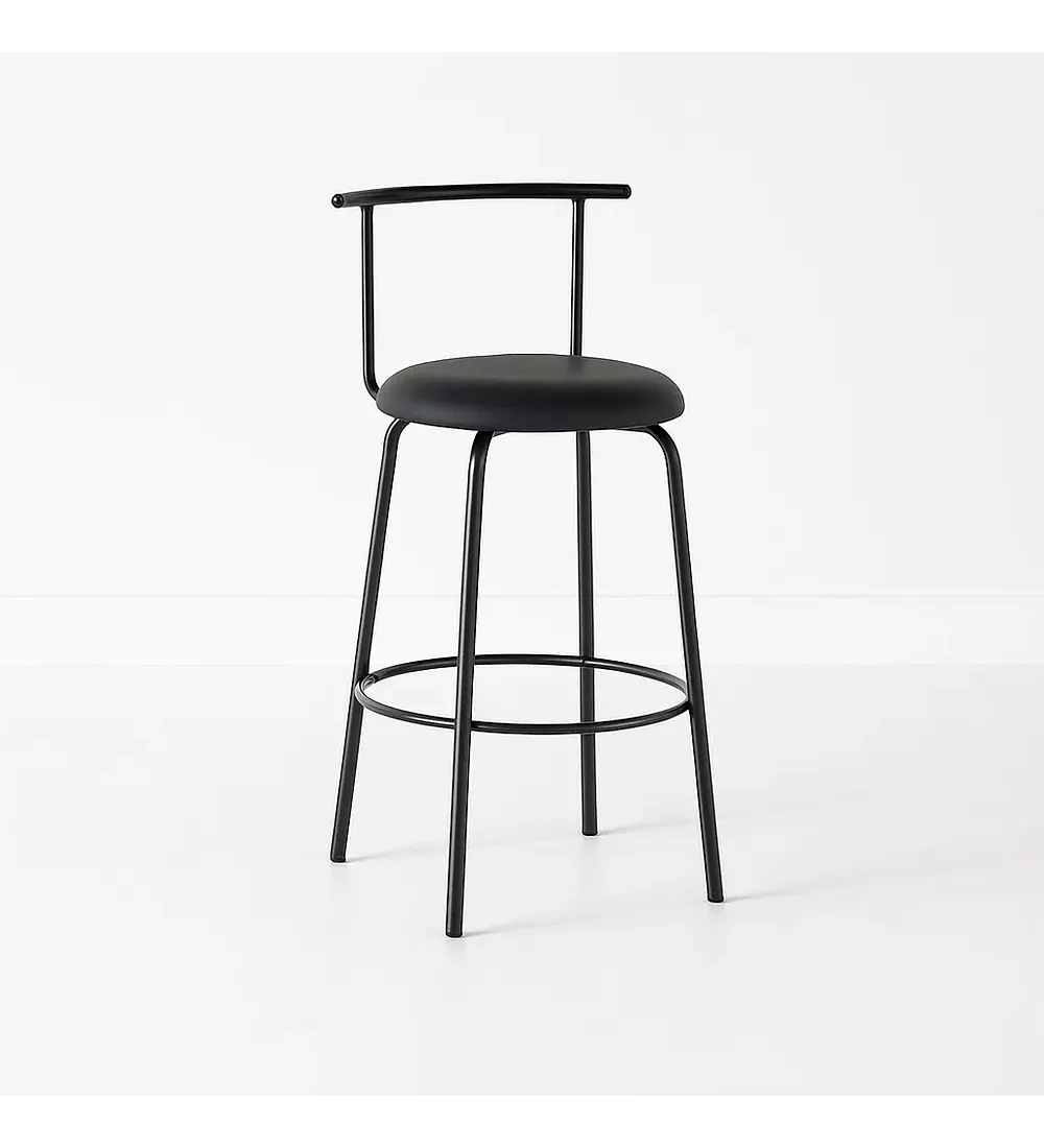 Taburete Alto Oslo Metal y Cuero Sintético - Negro