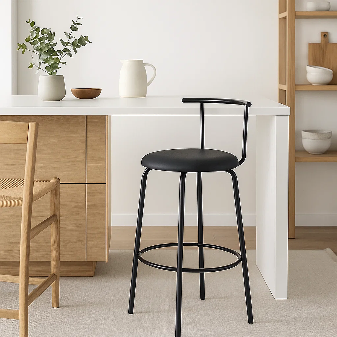 Taburete Alto Oslo Metal y Cuero Sintético - Negro 1