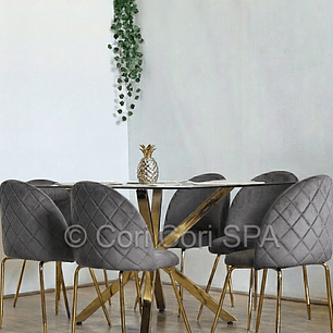 Comedor Madrid Dorada 130x80cms + 6 Sillas Bread Gold Velvet