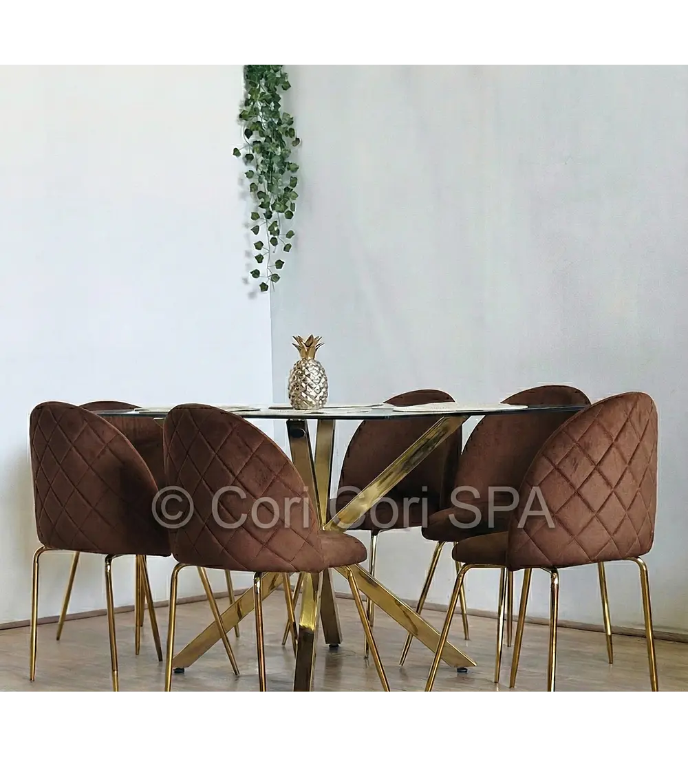 Comedor Madrid Dorada 130x80cms + 6 Sillas Bread Gold Velvet