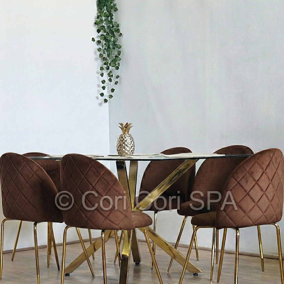 Comedor Madrid Dorada 130x80cms + 6 Sillas Bread Gold Velvet 3