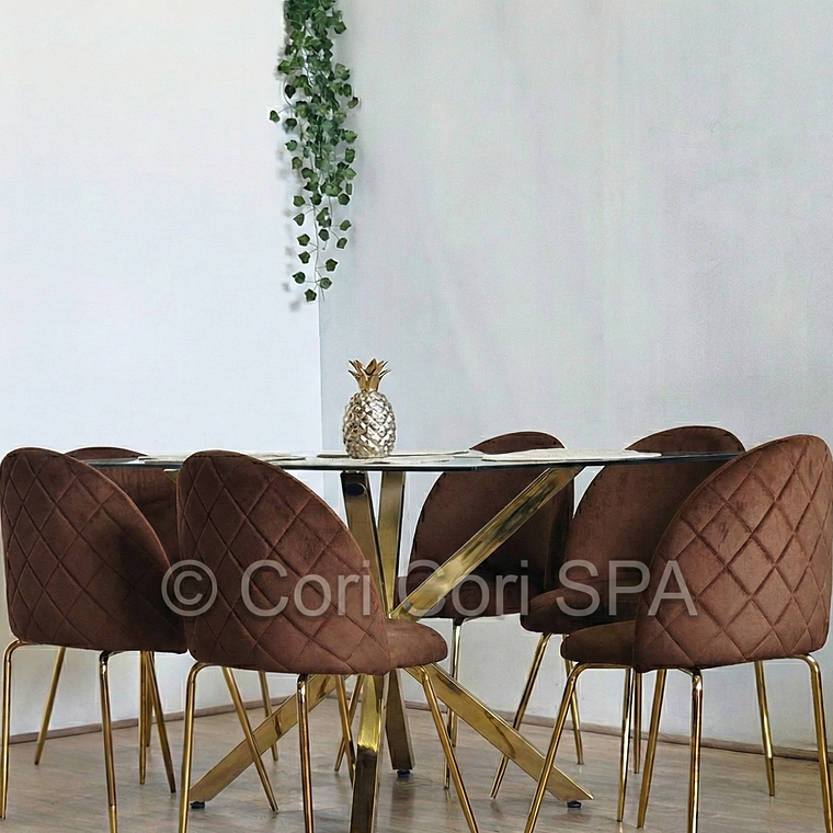 Comedor Madrid Dorada 130x80cms + 6 Sillas Bread Gold Velvet 3