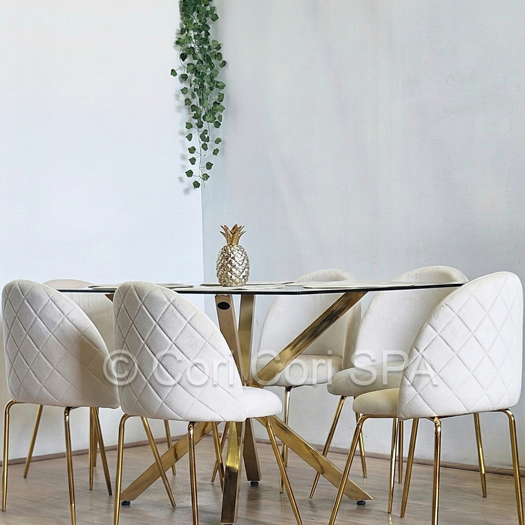 Comedor Madrid Dorada 130x80cms + 6 Sillas Bread Gold Velvet 4