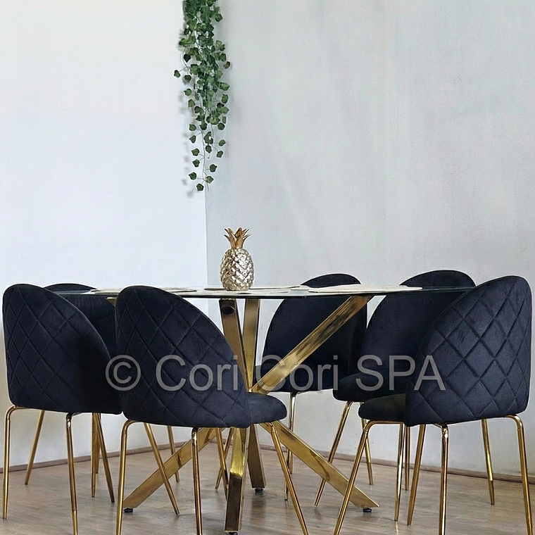Comedor Madrid Dorada 130x80cms + 6 Sillas Bread Gold Velvet 5