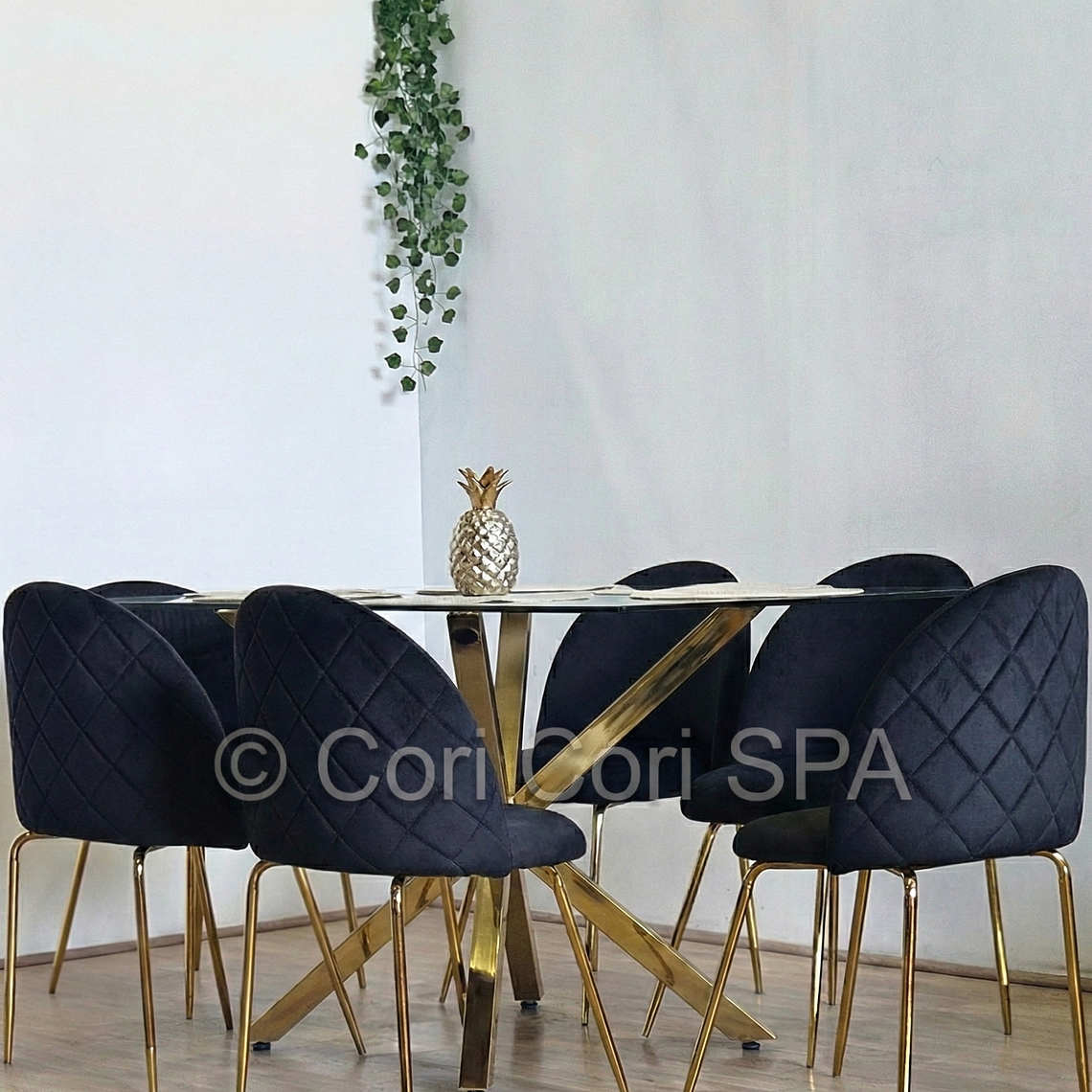 Comedor Madrid Dorada 130x80cms + 6 Sillas Bread Gold Velvet 6
