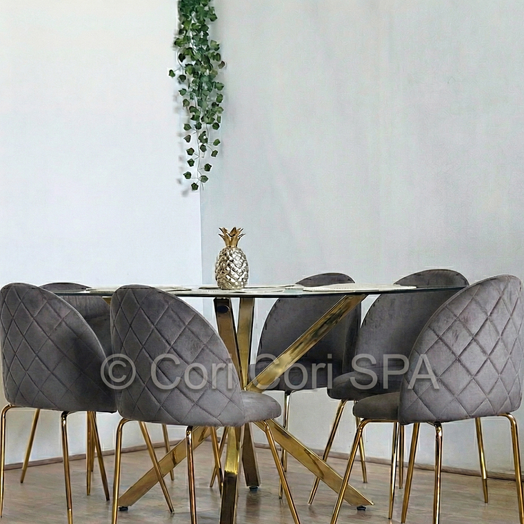 Comedor Madrid Dorada 130x80cms + 6 Sillas Bread Gold Velvet 12