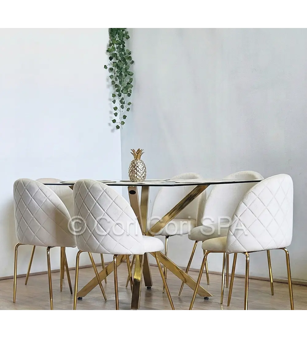 Comedor Madrid Dorada 130x80cms + 6 Sillas Bread Gold Velvet