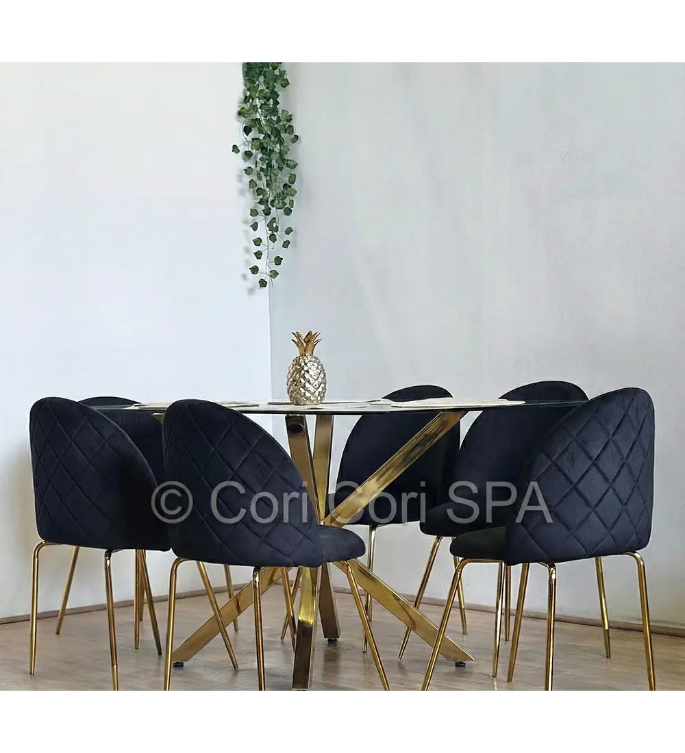 Comedor Madrid Dorada 130x80cms + 6 Sillas Bread Gold Velvet