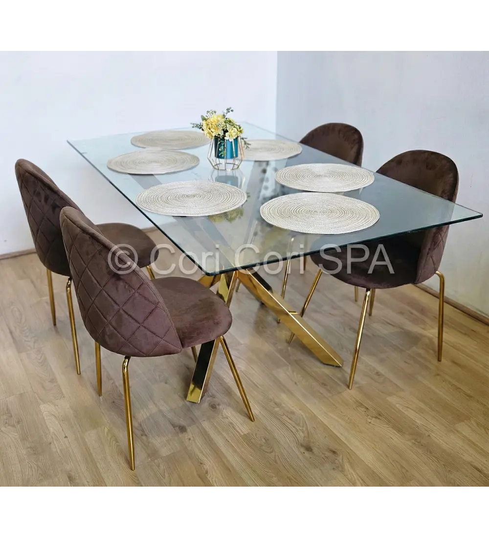 Comedor Madrid Dorada 130x80cms + 4 Sillas Bread Gold Velvet 