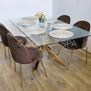 Comedor Madrid Dorada 130x80cms + 4 Sillas Bread Gold Velvet 