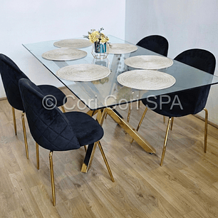 Comedor Madrid Dorada 130x80cms + 4 Sillas Bread Gold Velvet 