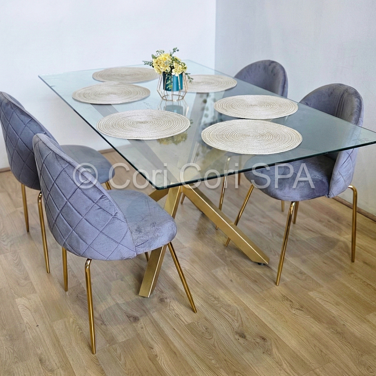 Comedor Madrid Dorada 130x80cms + 4 Sillas Bread Gold Velvet  4