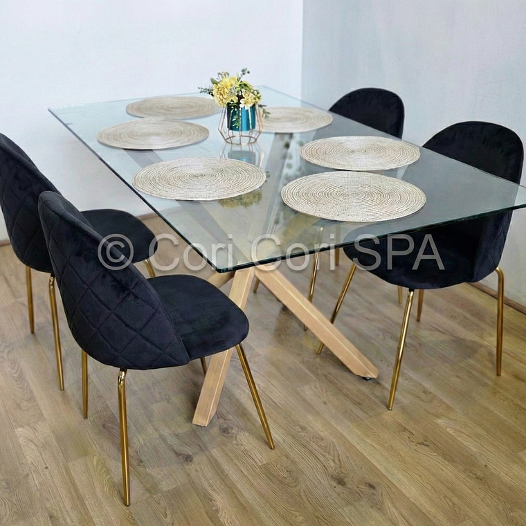 Comedor Madrid Dorada 130x80cms + 4 Sillas Bread Gold Velvet  6