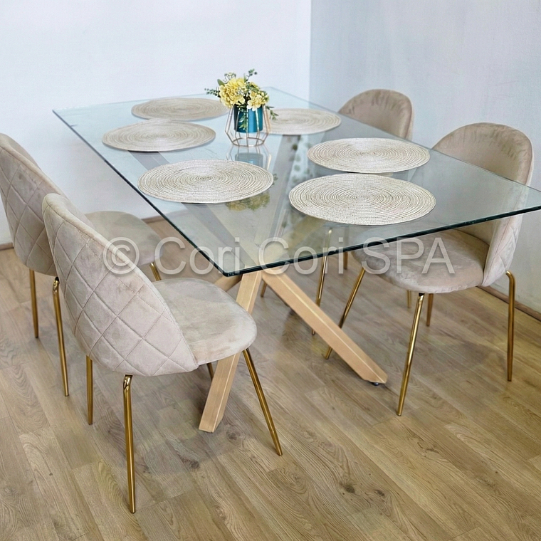 Comedor Madrid Dorada 130x80cms + 4 Sillas Bread Gold Velvet  7