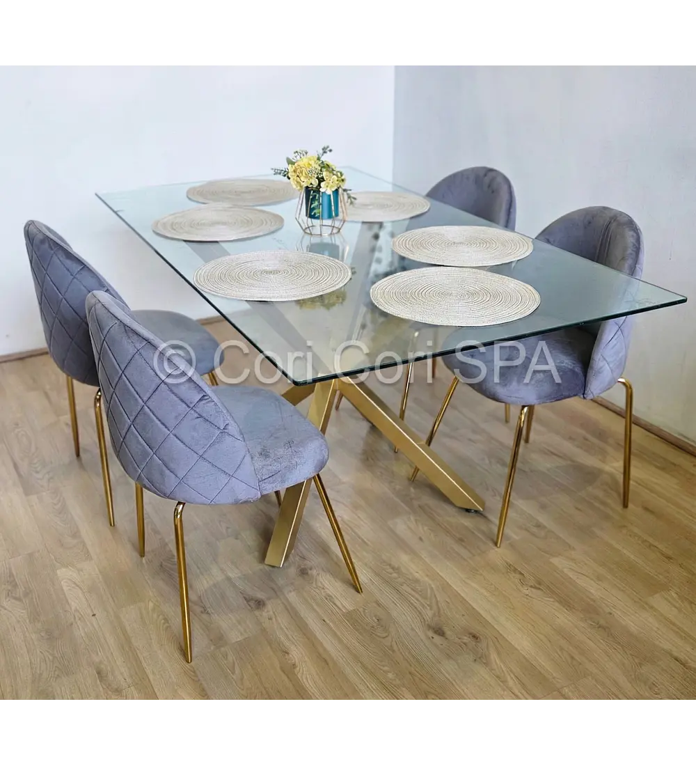 Comedor Madrid Dorada 130x80cms + 4 Sillas Bread Gold Velvet 
