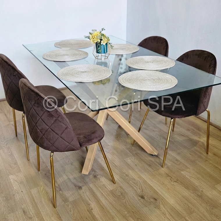 Comedor Madrid Dorada 130x80cms + 4 Sillas Bread Gold Velvet  11