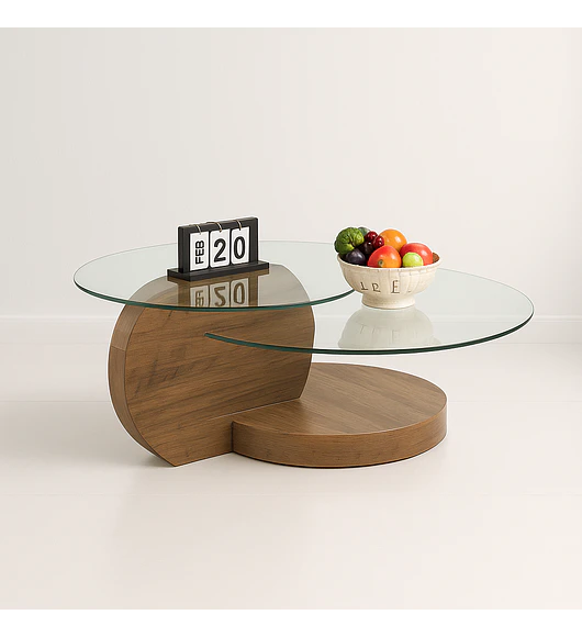 Mesa de Centro DuoGlass con Bases de Madera y Superficie de Vidrio