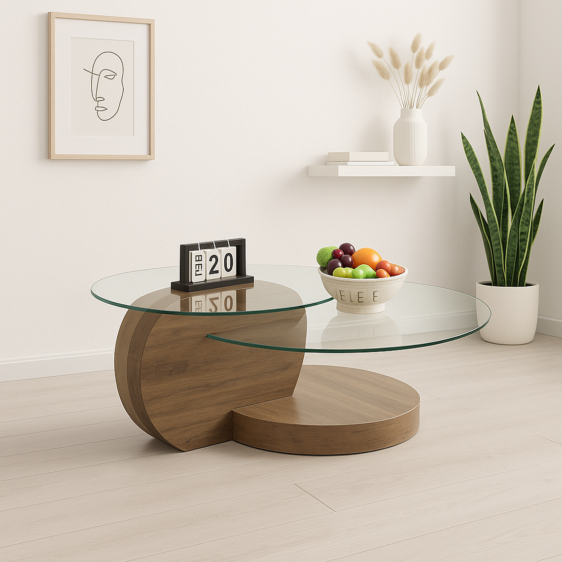 Mesa de Centro DuoGlass con Bases de Madera y Superficie de Vidrio 3