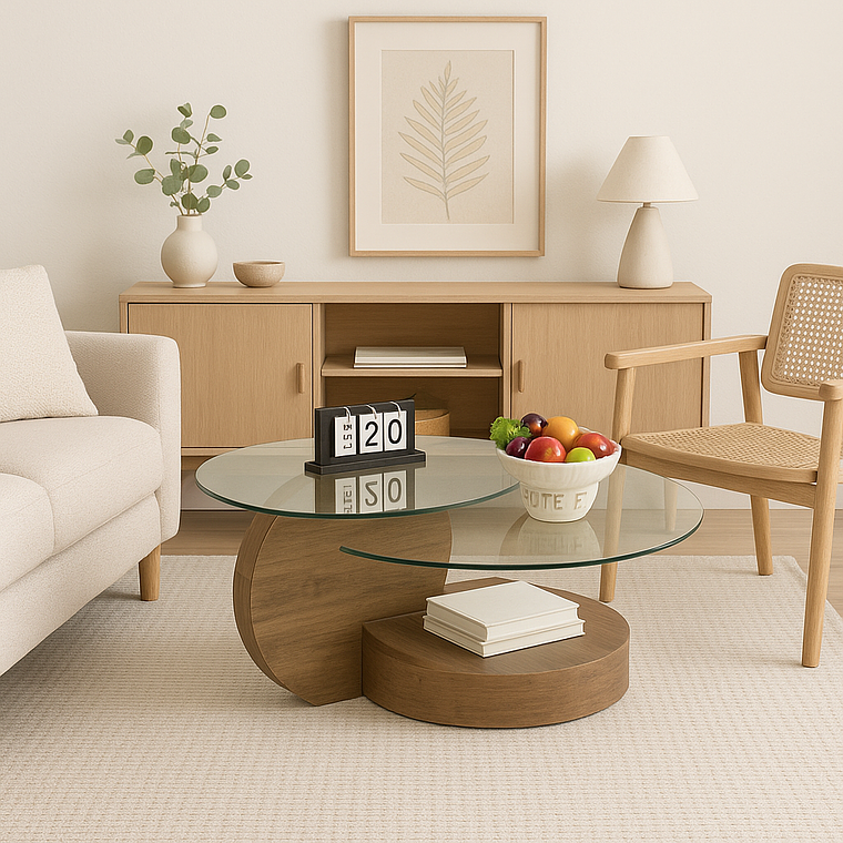 Mesa de Centro DuoGlass con Bases de Madera y Superficie de Vidrio 4